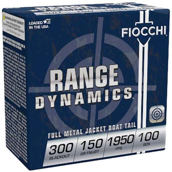FIOCCHI RANGE DYNAMICS 30 BLACKOUT 150 GRAIN FMJBT 100 ROUNDS PER BOX - 300BARD1